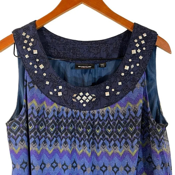 Avenue Tank Top Blouse 18/20 Metallic Geometric Studded Embroidered Neckline - Picture 3 of 8